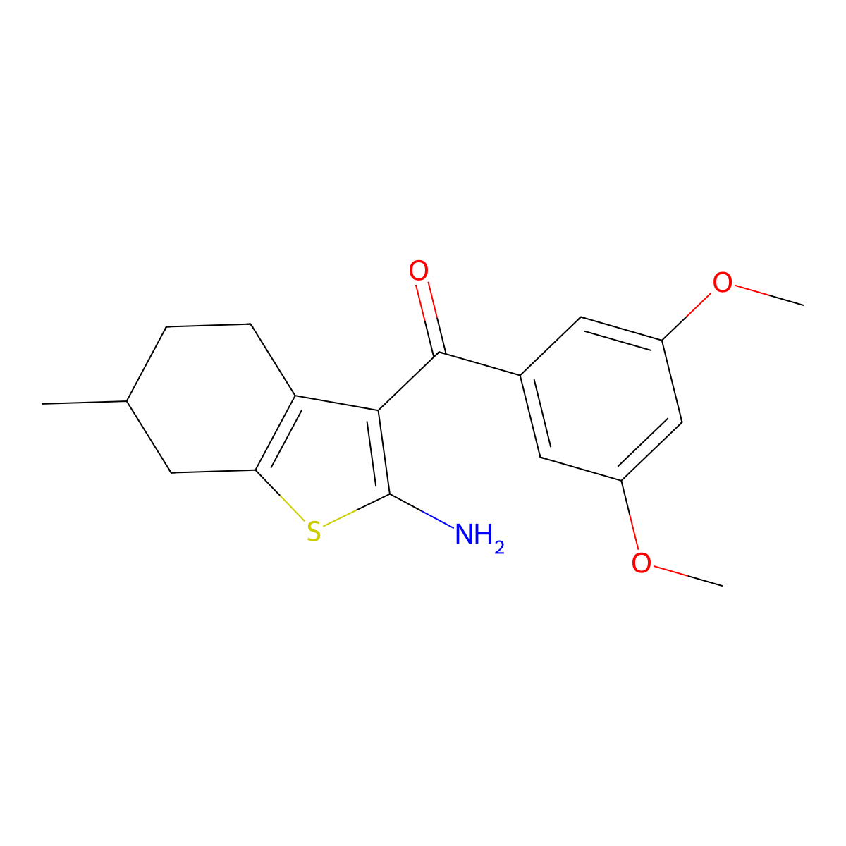 (2-Amino-6-methyl-4,5,6,7-tetrahydro-1-benzothien-3-yl)(3,5-dimethoxyphenyl)methanone molecular structure, CAS 793716-17-3