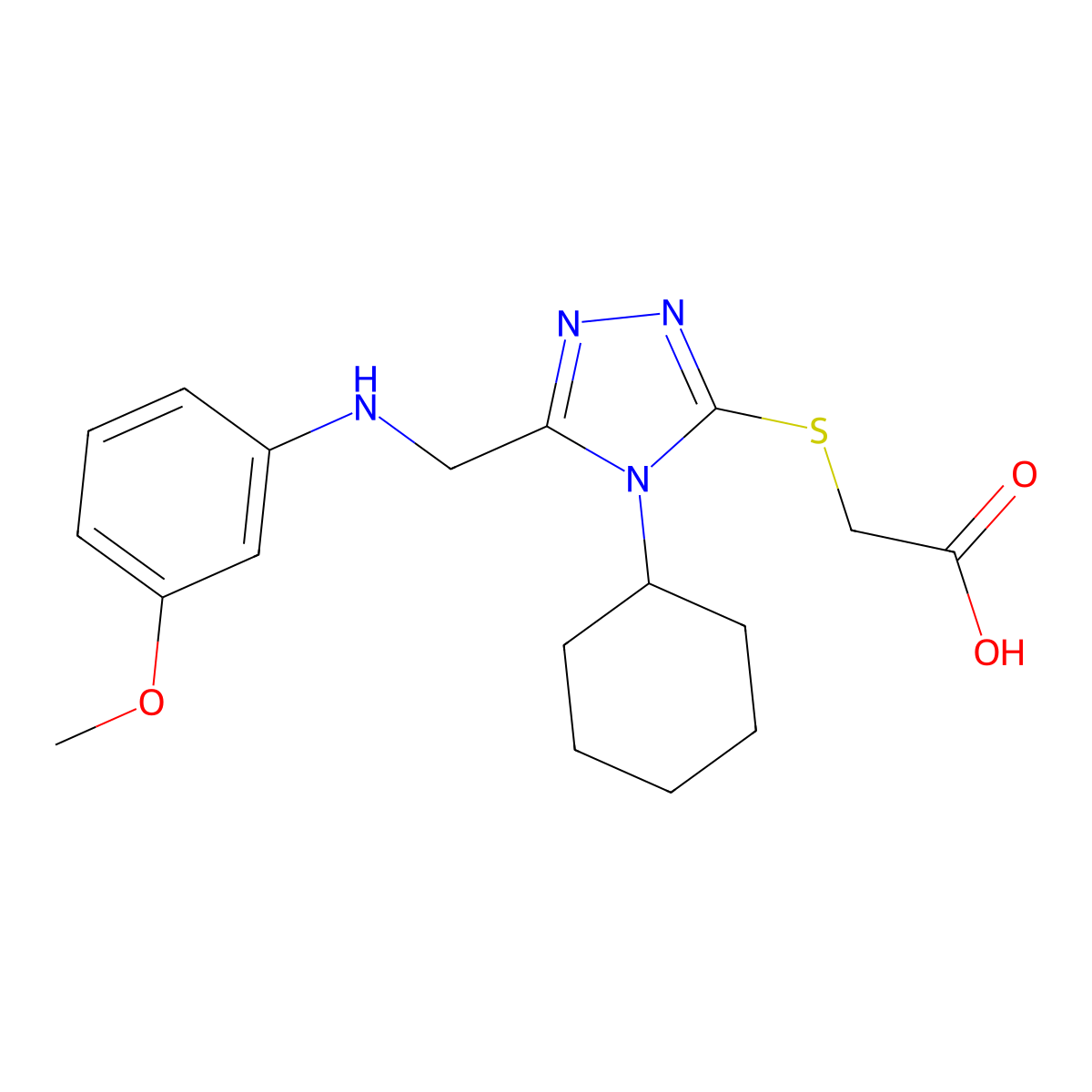 2-[(4-cyclohexyl-5-{[(3-methoxyphenyl)amino]methyl}-4H-1,2,4-triazol-3-yl)sulfanyl]acetic acid molecular structure, CAS 793727-50-1