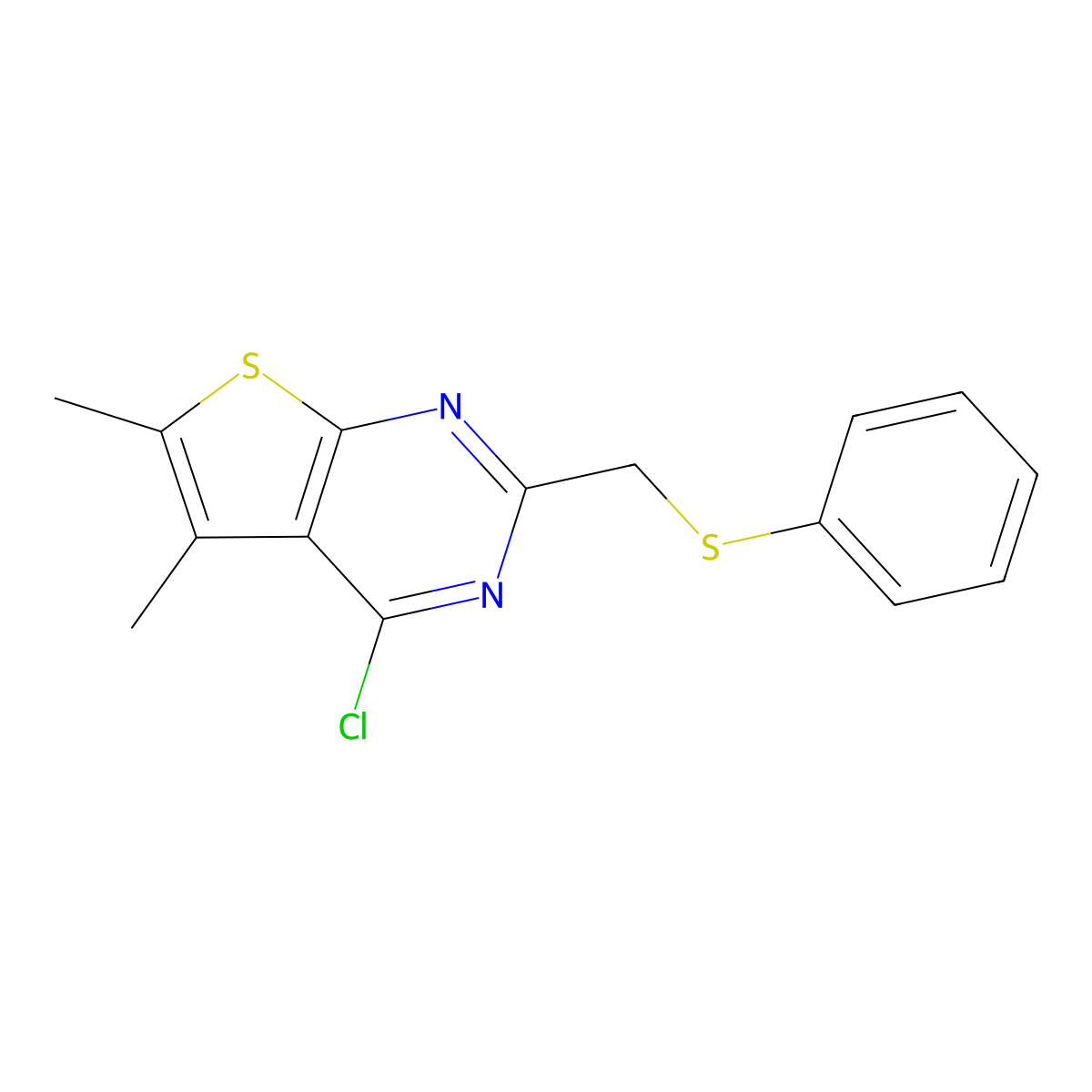 4-Chloro-5,6-dimethyl-2-[(phenylsulfanyl)methyl]thieno[2,3-D]pyrimidine molecular structure, CAS 793727-54-5
