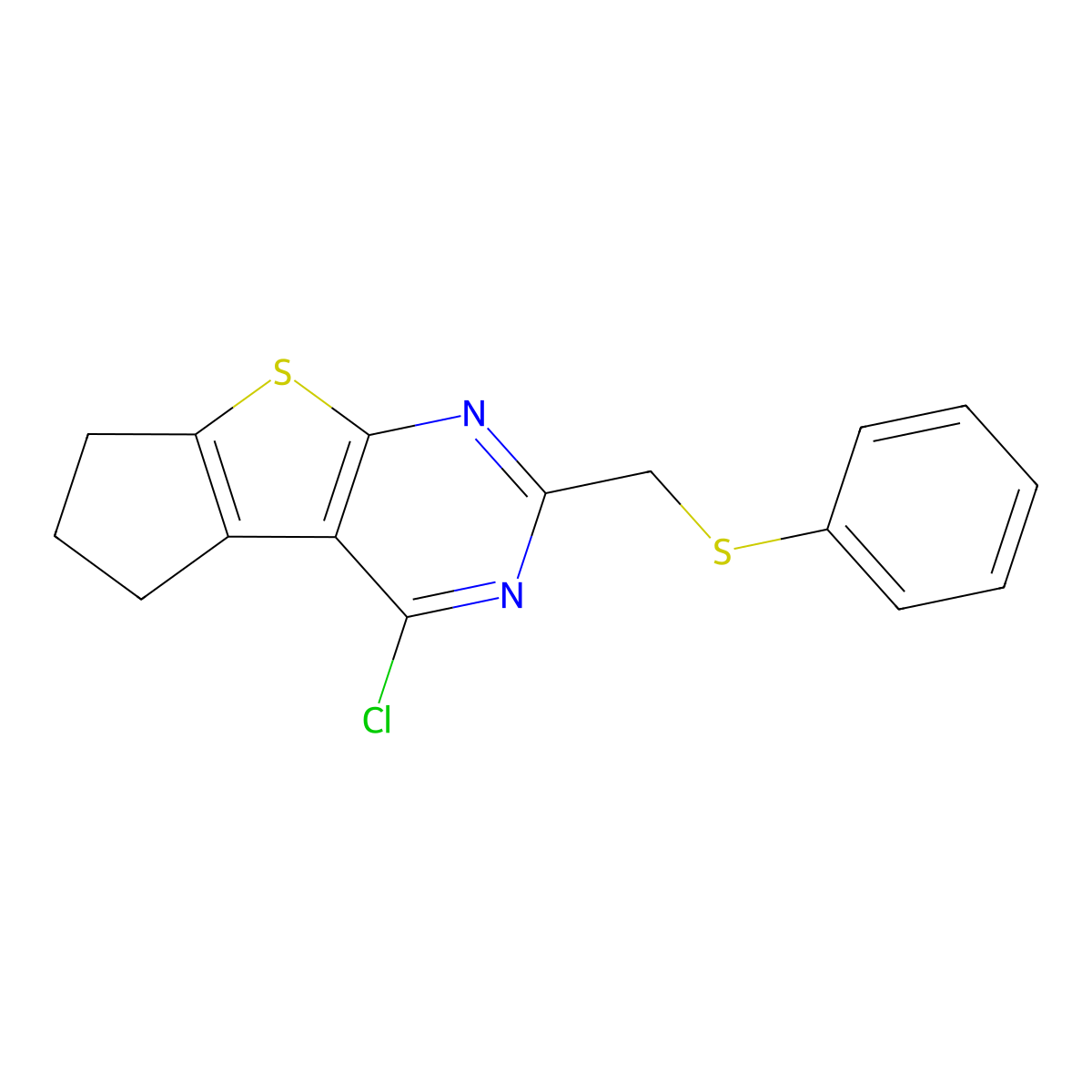 12-Chloro-10-[(phenylsulfanyl)methyl]-7-thia-9,11-diazatricyclo[6.4.0.0,2,6]dodeca-1(12),2(6),8,10-tetraene molecular structure, CAS 793727-55-6