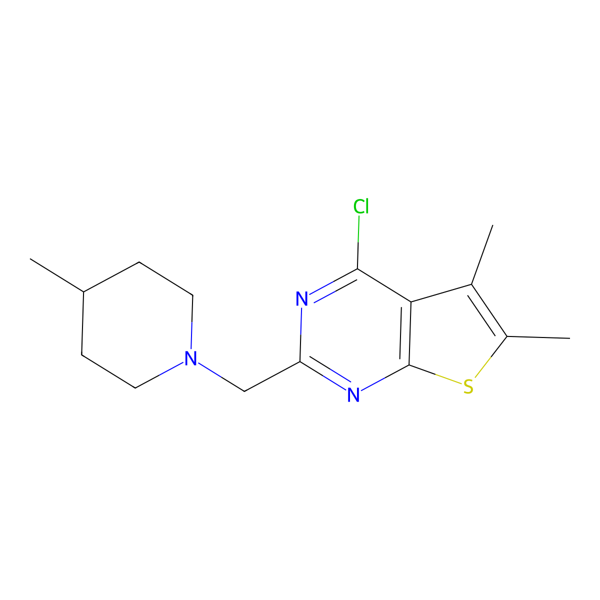 1-({4-Chloro-5,6-dimethylthieno[2,3-d]pyrimidin-2-yl}methyl)-4-methylpiperidine molecular structure, CAS 793727-86-3