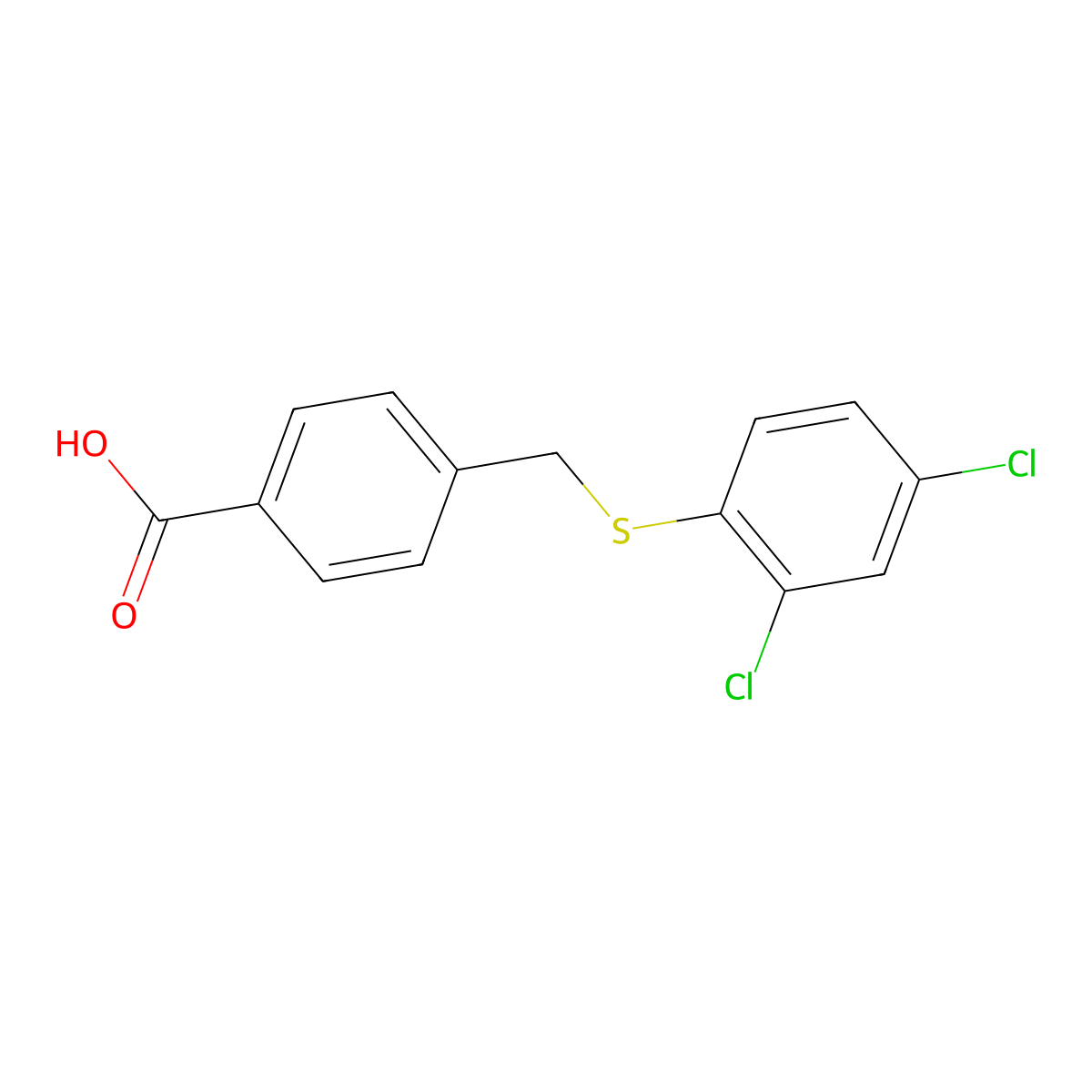 4-([(2,4-Dichlorophenyl)thio]methyl)benzoic acid molecular structure, CAS 793727-96-5