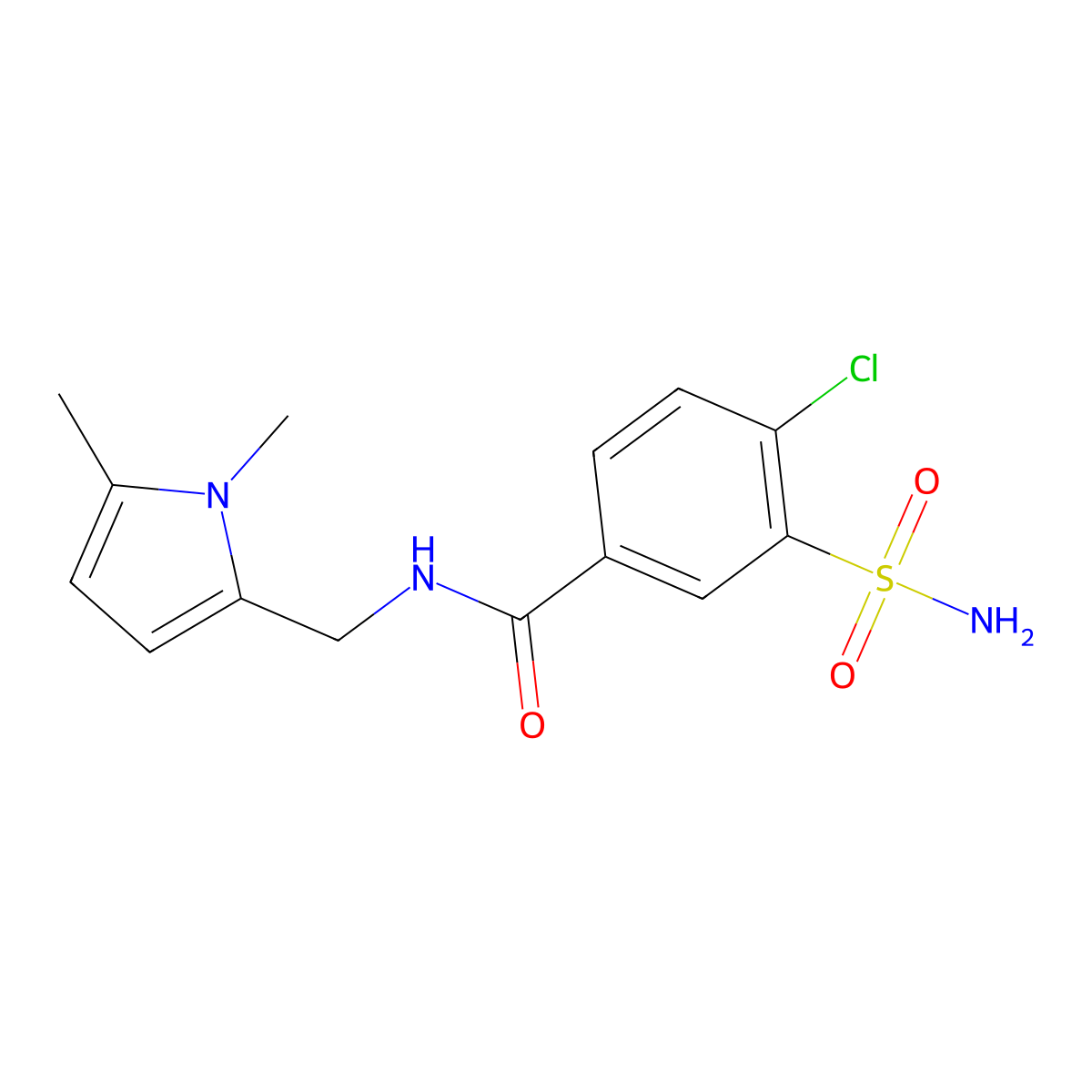 4-chloro-N-((1,5-dimethyl-1H-pyrrol-2-yl)methyl)-3-sulfamoylbenzamide molecular structure, CAS 793731-95-0