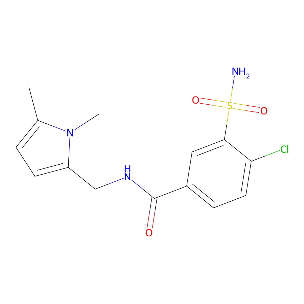 4-chloro-N-((1,5-dimethyl-1H-pyrrol-2-yl)methyl)-3-sulfamoylbenzamide molecular structure, CAS 793731-95-0