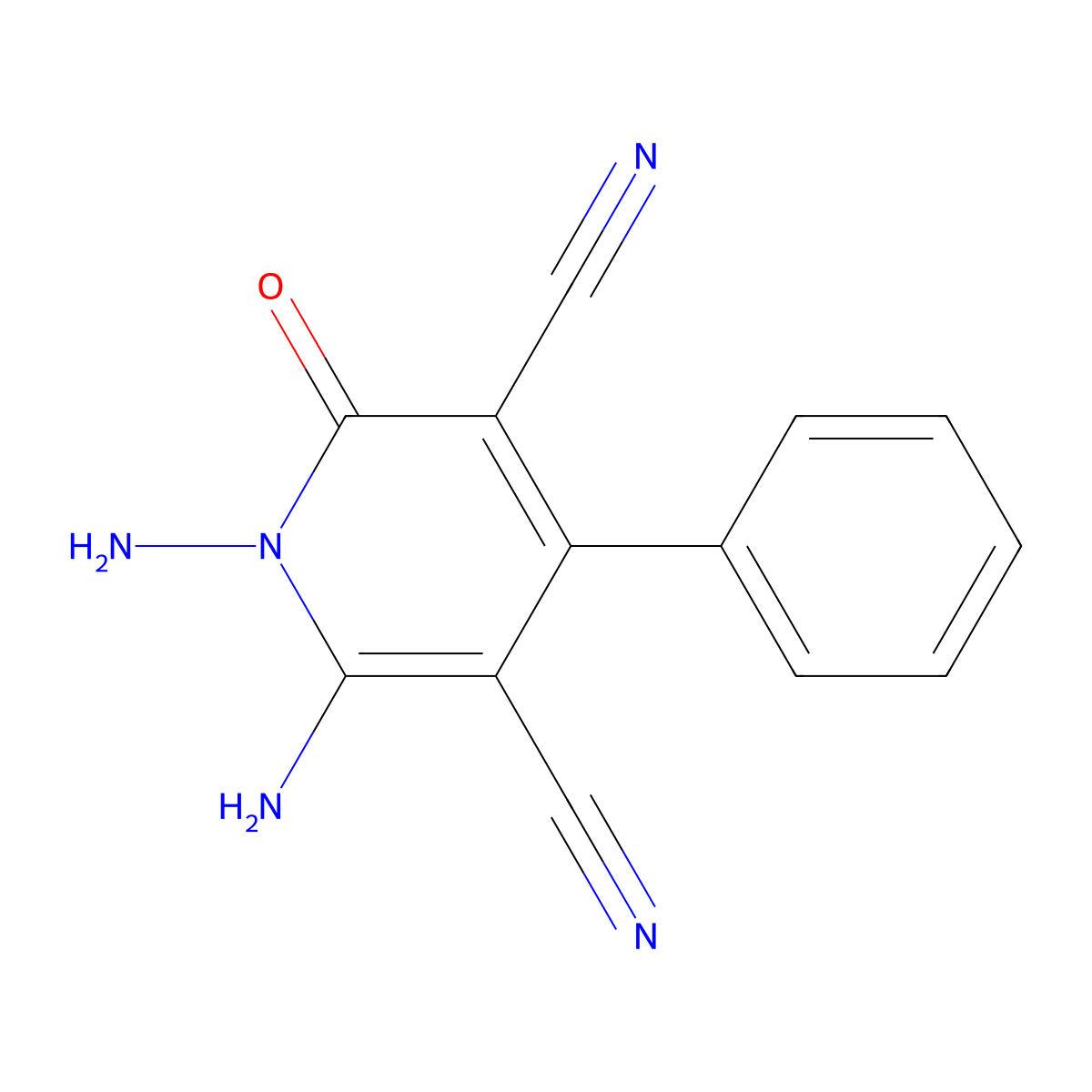 1,6-Diamino-2-oxo-4-phenyl-1,2-dihydropyridine-3,5-dicarbonitrile molecular structure, CAS 79388-04-8