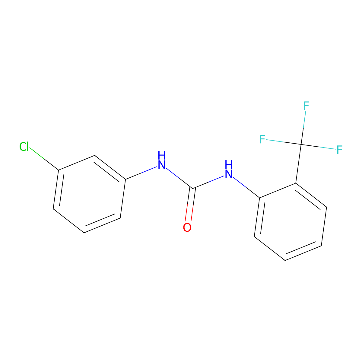 1-(3-Chlorophenyl)-3-[2-(trifluoromethyl)phenyl]urea molecular structure, CAS 794-57-0