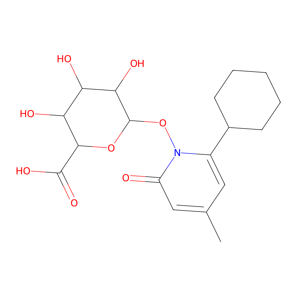 6-[(2-Cyclohexyl-4-methyl-6-oxo-1-pyridinyl)oxy]-3,4,5-trihydroxyoxane-2-carboxylic acid molecular structure, CAS 79419-54-8