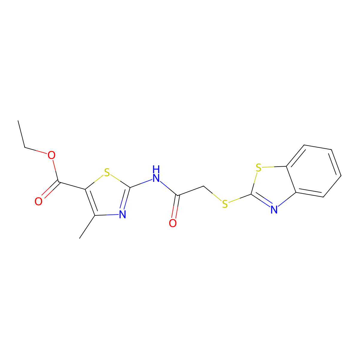 Ethyl 2-[2-(1,3-benzothiazol-2-ylsulfanyl)acetamido]-4-methyl-1,3-thiazole-5-carboxylate molecular structure, CAS 79420-13-6