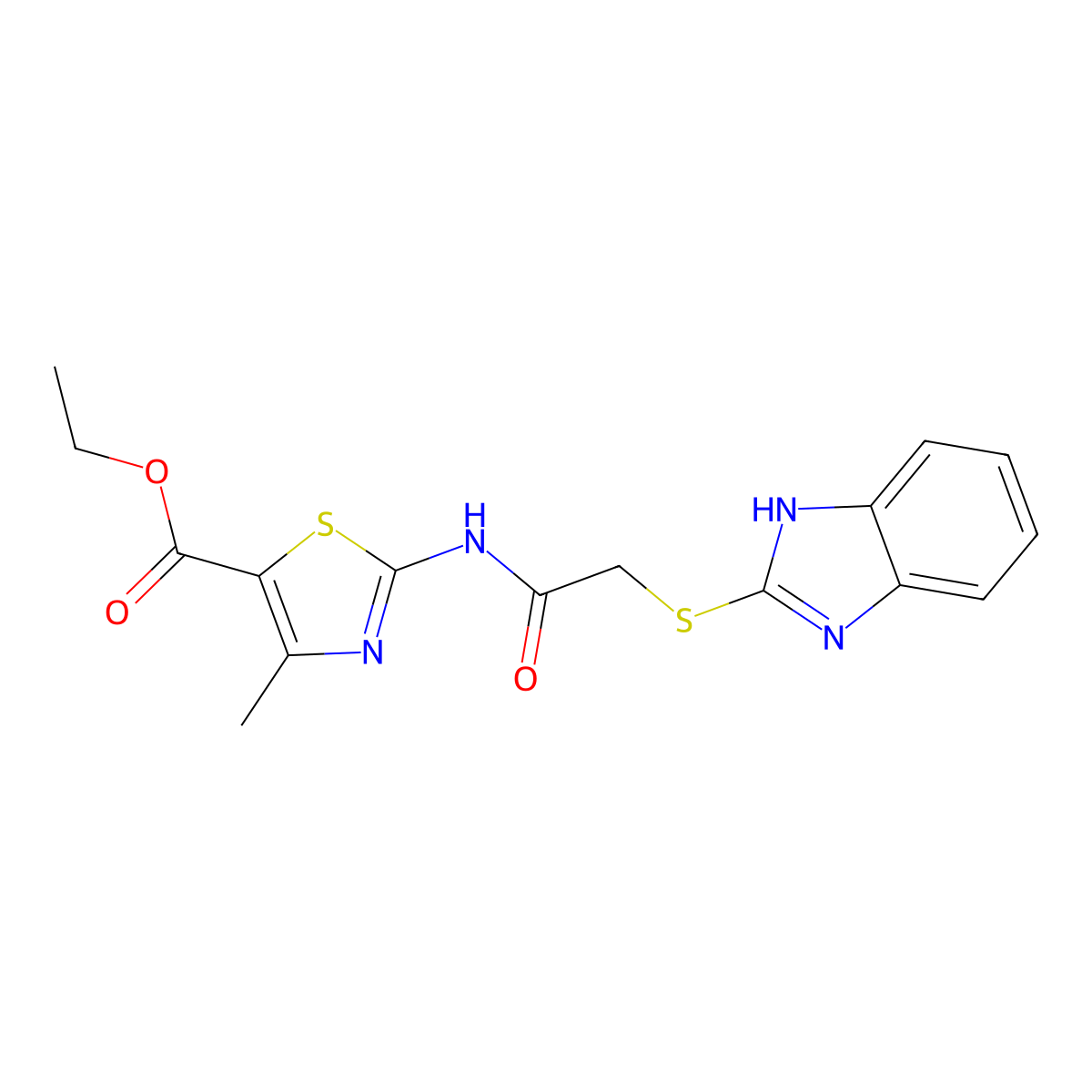 Ethyl 2-[[(1H-benzimidazol-2-ylsulfanyl)acetyl]amino]-4-methyl-1,3-thiazole-5-carboxylate molecular structure, CAS 79420-23-8