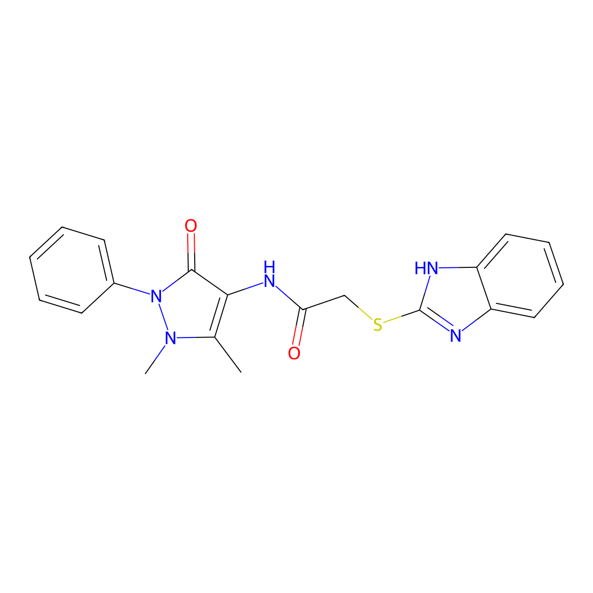 2-(1H-benzimidazol-2-ylsulfanyl)-N-(1,5-dimethyl-3-oxo-2-phenyl-2,3-dihydro-1H-pyrazol-4-yl)acetamide molecular structure, CAS 79420-27-2