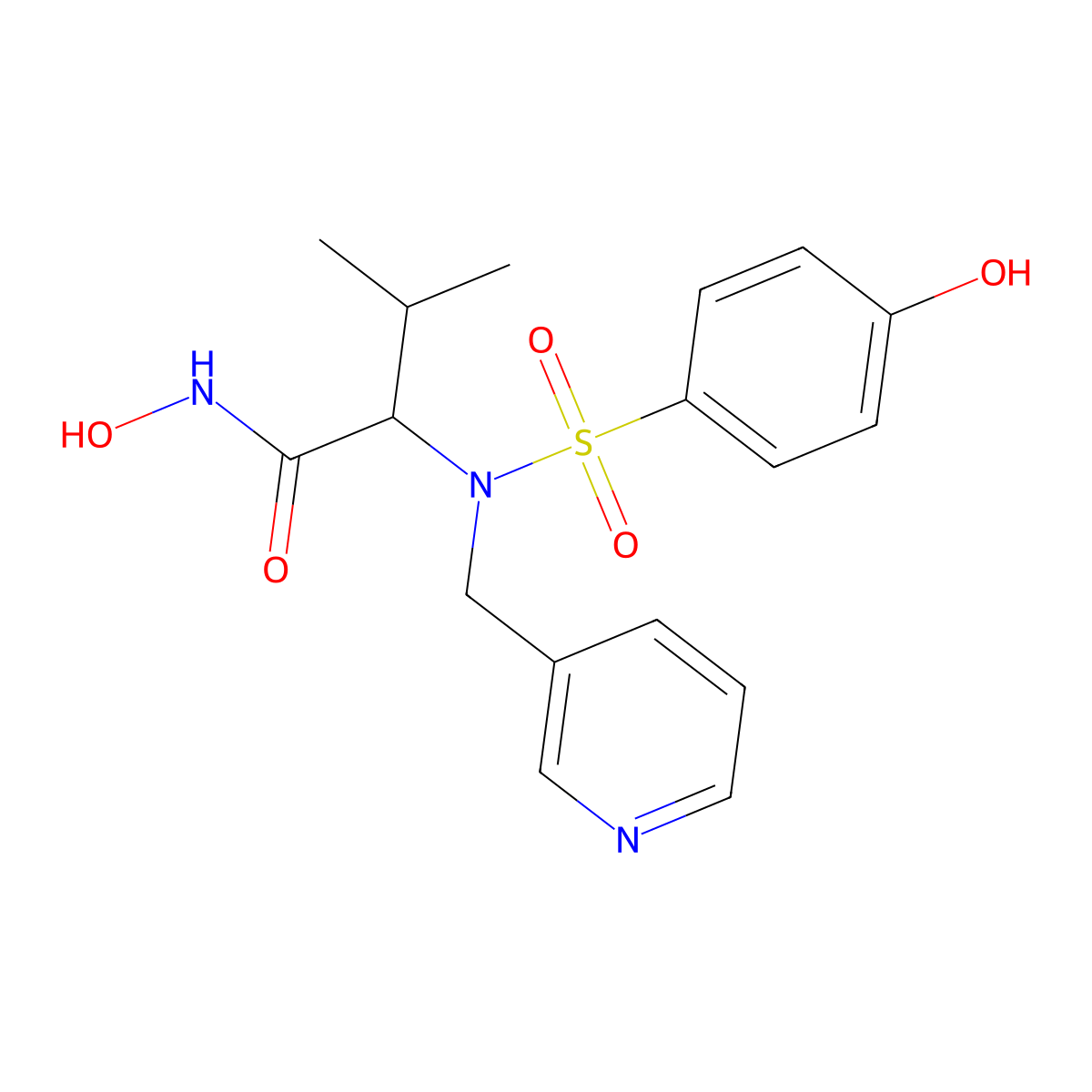 butanamide,N-hydroxy-2-[[(4-hydroxyphenyl)sulfonyl](3-pyridinylmethyl)amino]-3-methyl,(2R)- molecular structure, CAS 794497-90-8