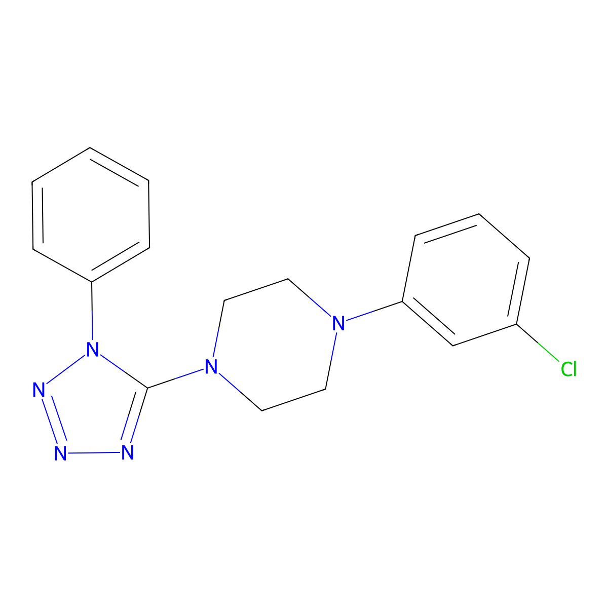 1-(3-Chlorophenyl)-4-(1-phenyltetrazol-5-yl)piperazine molecular structure, CAS 794543-10-5