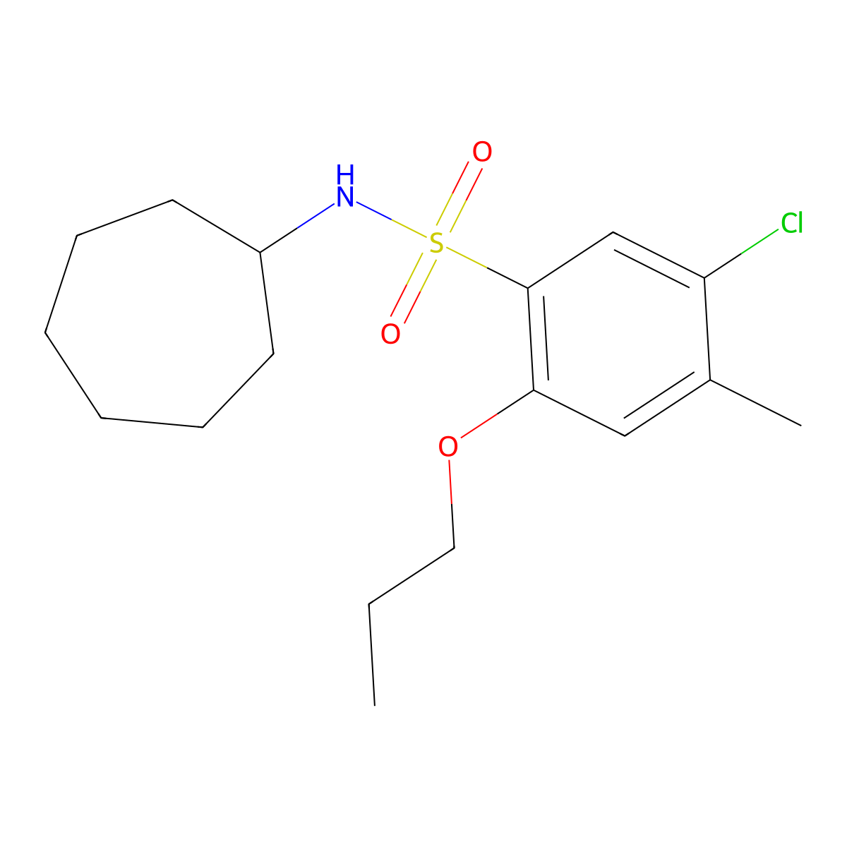 5-chloro-N-cycloheptyl-4-methyl-2-propoxybenzenesulfonamide molecular structure, CAS 794548-26-8