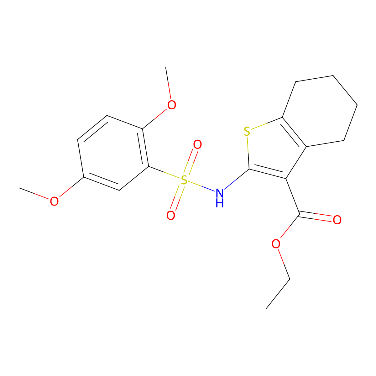 Ethyl 2-(2,5-dimethoxybenzenesulfonamido)-4,5,6,7-tetrahydro-1-benzothiophene-3-carboxylate molecular structure, CAS 794548-37-1