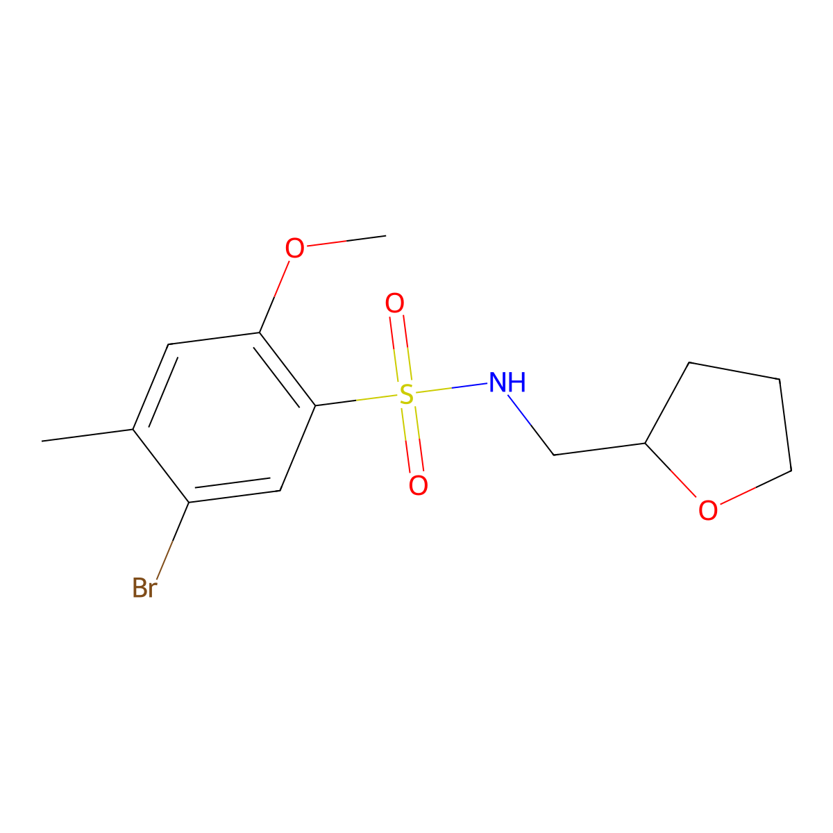 5-bromo-2-methoxy-4-methyl-N-(oxolan-2-ylmethyl)benzenesulfonamide molecular structure, CAS 794548-45-1
