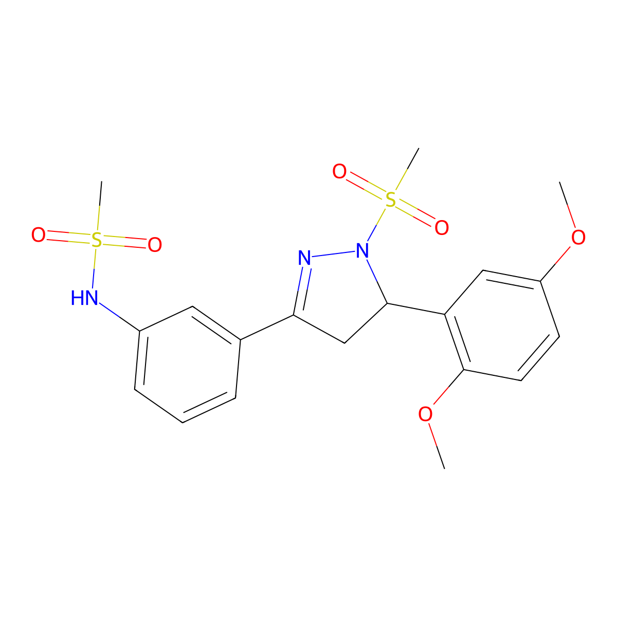 N-(3-(5-(2,5-dimethoxyphenyl)-1-(methylsulfonyl)-4,5-dihydro-1H-pyrazol-3-yl)phenyl)methanesulfonamide molecular structure, CAS 794550-72-4