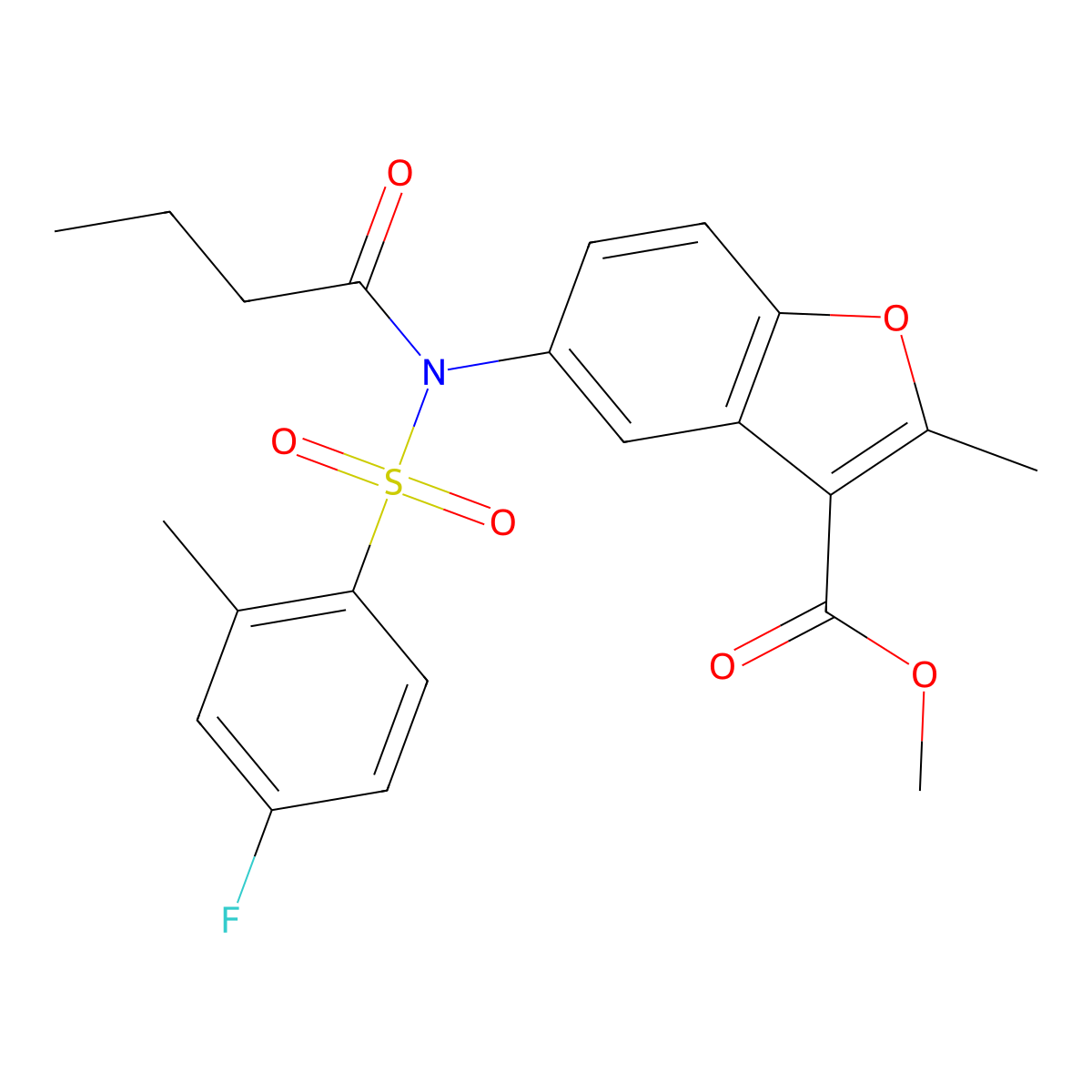 methyl 5-(N-((4-fluoro-2-methylphenyl)sulfonyl)butyramido)-2-methylbenzofuran-3-carboxylate molecular structure, CAS 794552-51-5