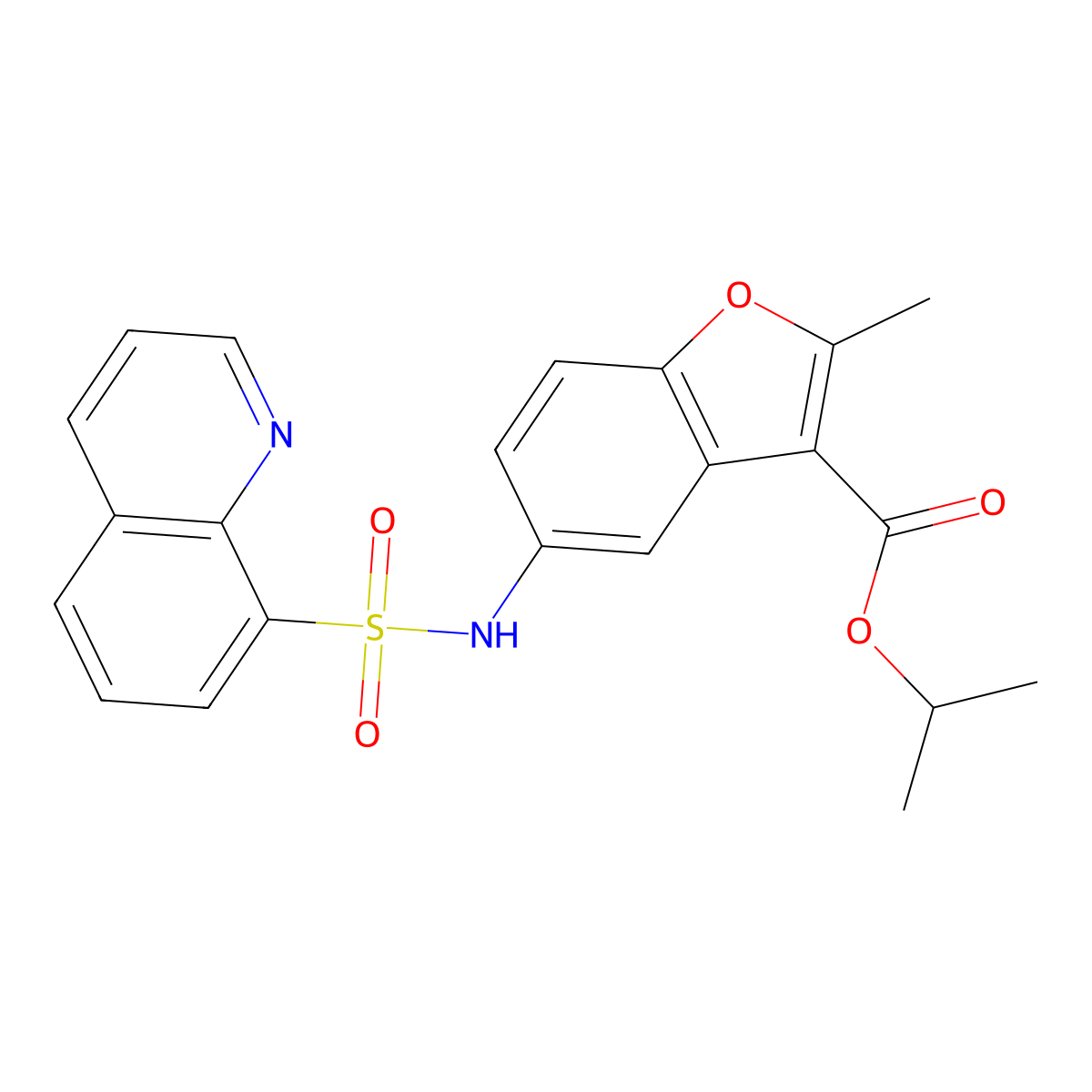 Isopropyl 2-methyl-5-(quinoline-8-sulfonamido)benzofuran-3-carboxylate molecular structure, CAS 794552-57-1