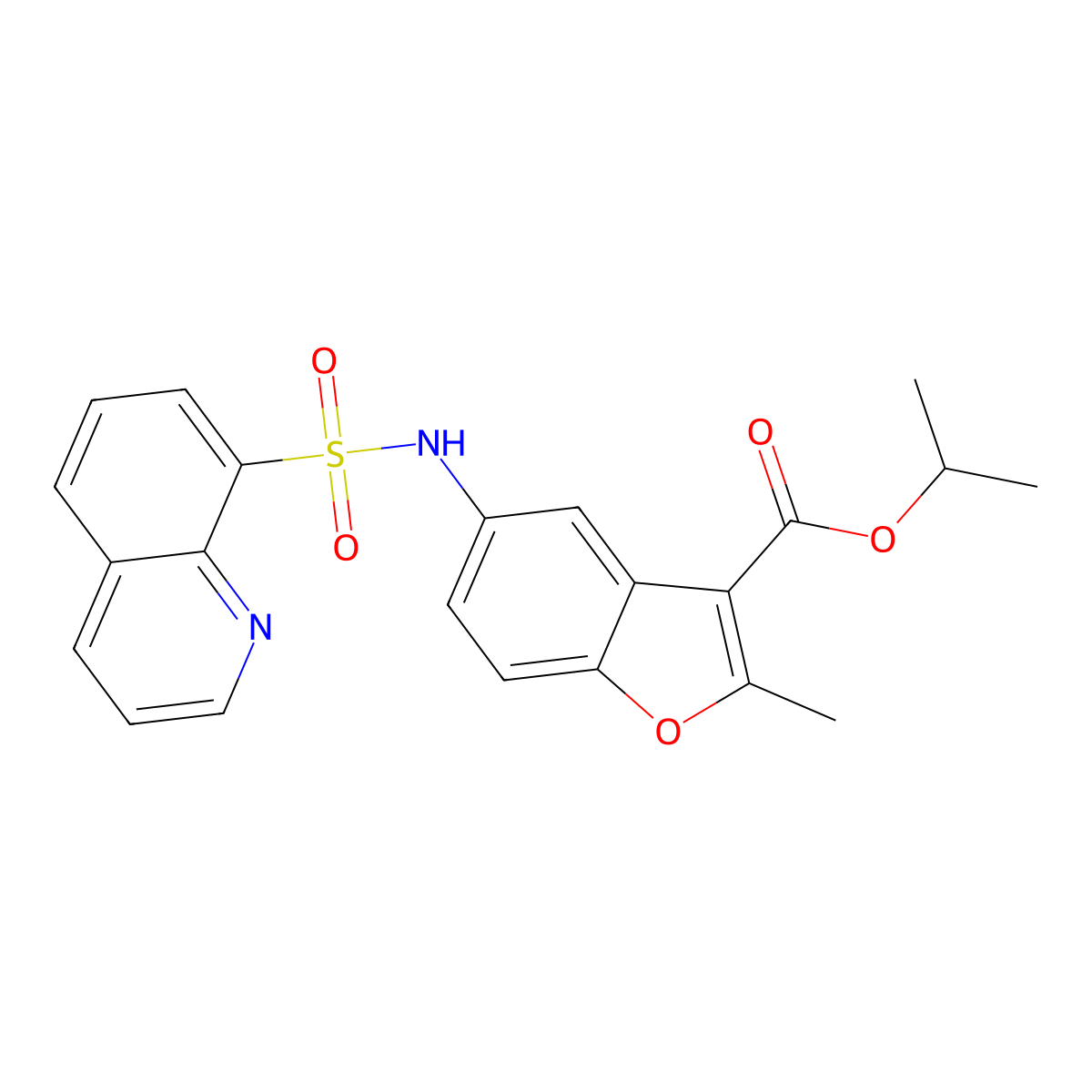 Isopropyl 2-methyl-5-(quinoline-8-sulfonamido)benzofuran-3-carboxylate molecular structure, CAS 794552-57-1