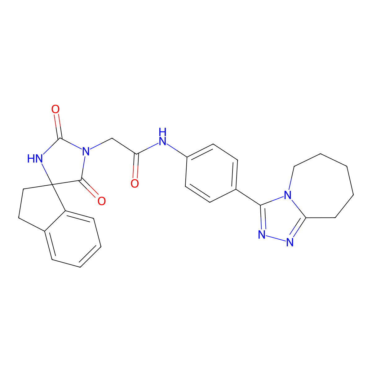 2-(2',5'-dioxospiro[1,2-dihydroindene-3,4'-imidazolidine]-1'-yl)-N-[4-(6,7,8,9-tetrahydro-5H-[1,2,4]triazolo[4,3-a]azepin-3-yl)phenyl]acetamide molecular structure, CAS 794563-97-6