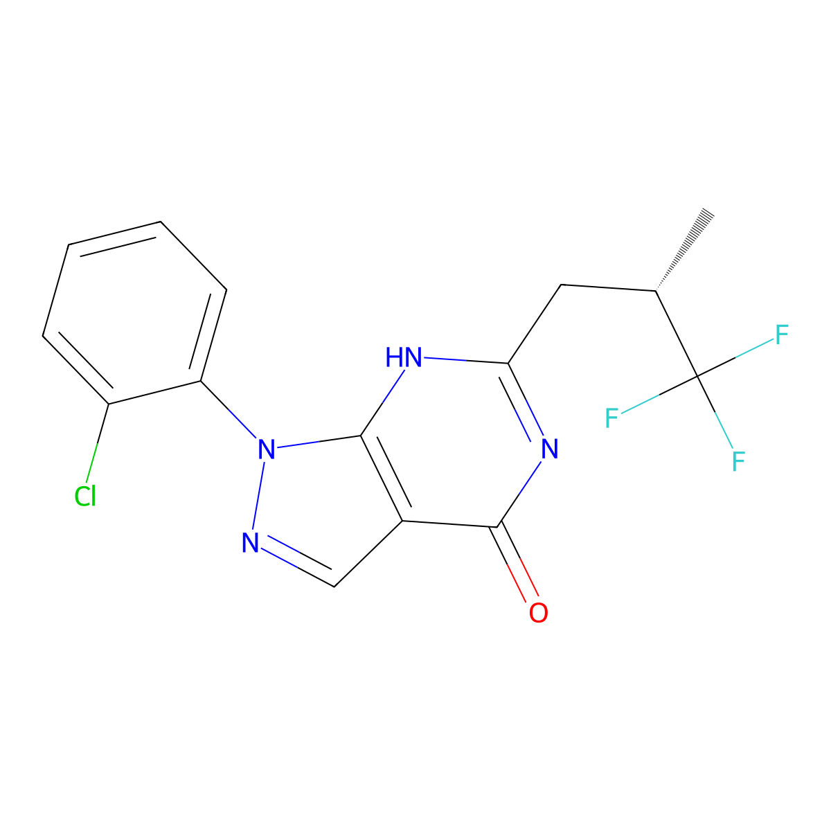 1-(2-Chlorophenyl)-1,5-dihydro-6-((2S)-3,3,3-trifluoro-2-methylpropyl)-4H-pyrazolo(3,4-d)pyrimidin-4-one molecular structure, CAS 794568-91-5