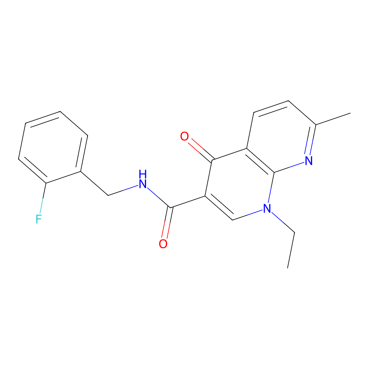 1-ethyl-N-[(2-fluorophenyl)methyl]-7-methyl-4-oxo-1,8-naphthyridine-3-carboxamide molecular structure, CAS 794569-48-5