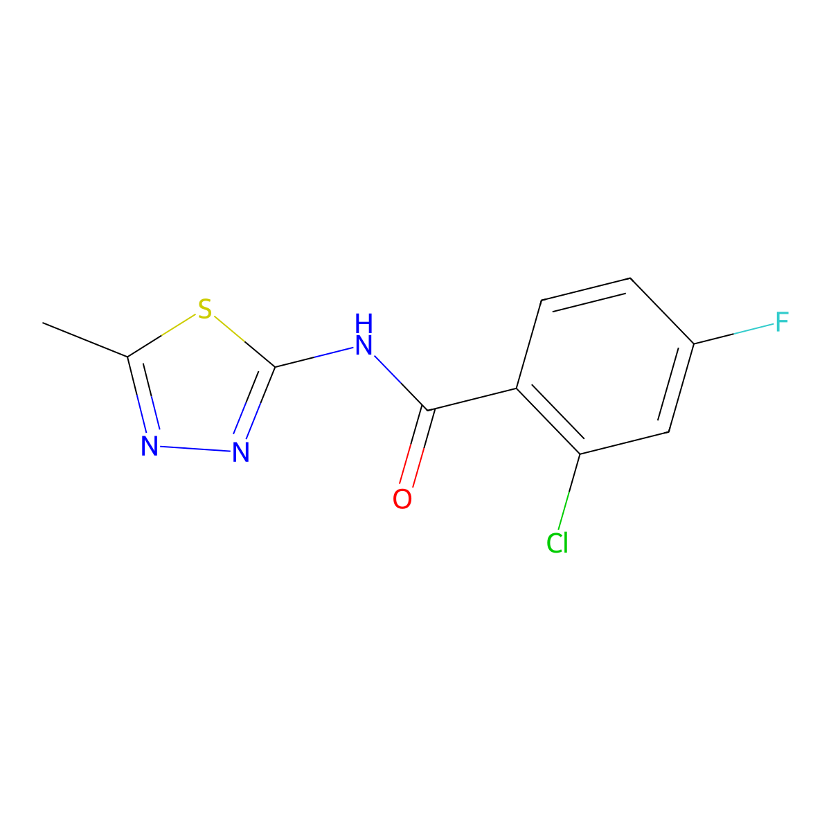 2-chloro-4-fluoro-N-(5-methyl-1,3,4-thiadiazol-2-yl)benzamide molecular structure, CAS 794576-64-0