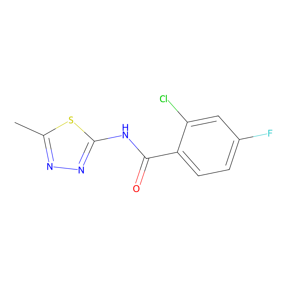 2-chloro-4-fluoro-N-(5-methyl-1,3,4-thiadiazol-2-yl)benzamide molecular structure, CAS 794576-64-0