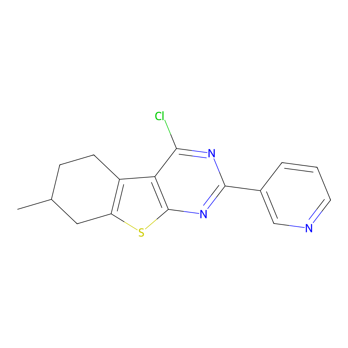 4-Chloro-7-methyl-2-pyridin-3-yl-5,6,7,8-tetrahydro-[1]benzothiolo[2,3-d]pyrimidine molecular structure, CAS 794582-27-7