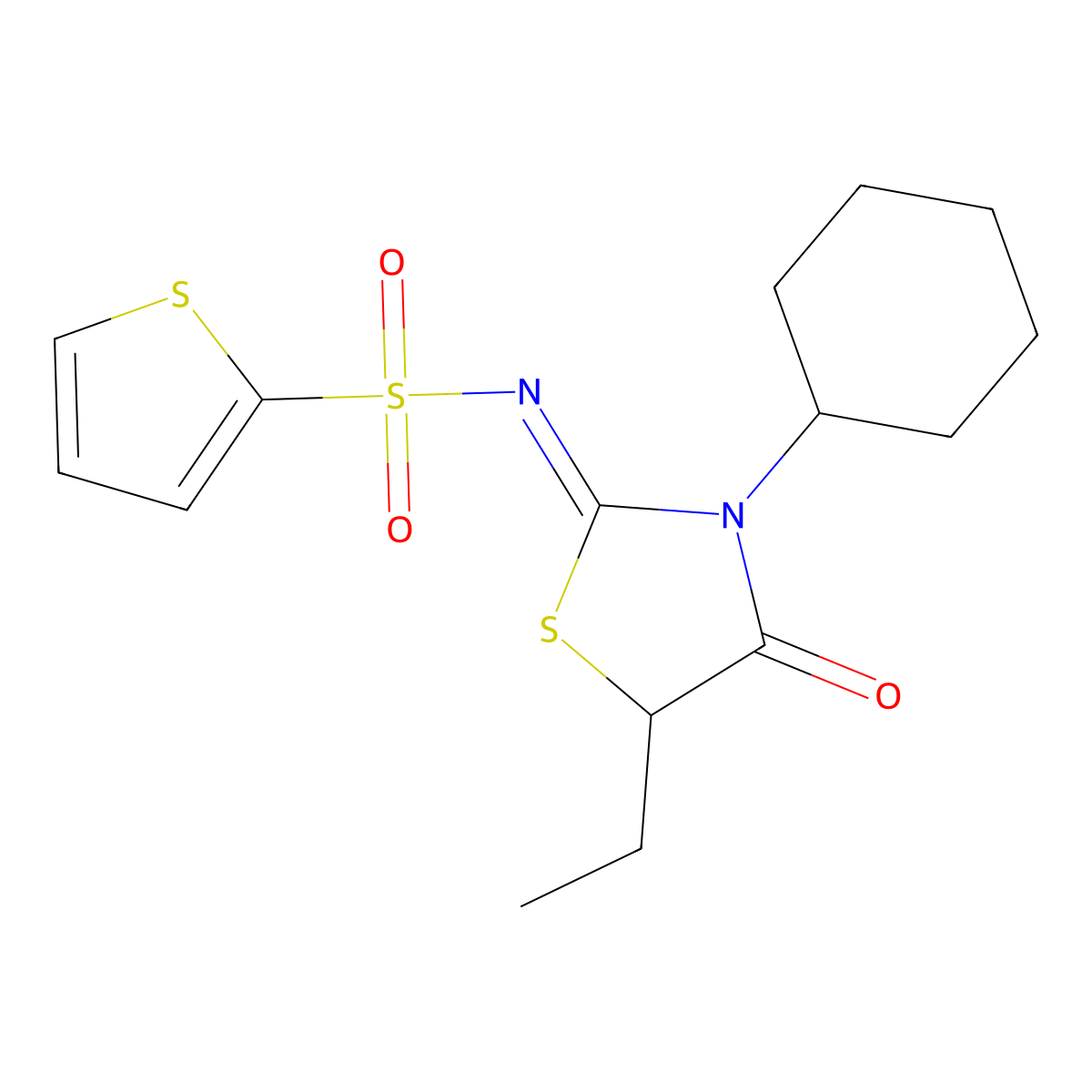 N-(3-cyclohexyl-5-ethyl-4-oxo-1,3-thiazolidin-2-ylidene)thiophene-2-sulfonamide molecular structure, CAS 794582-48-2