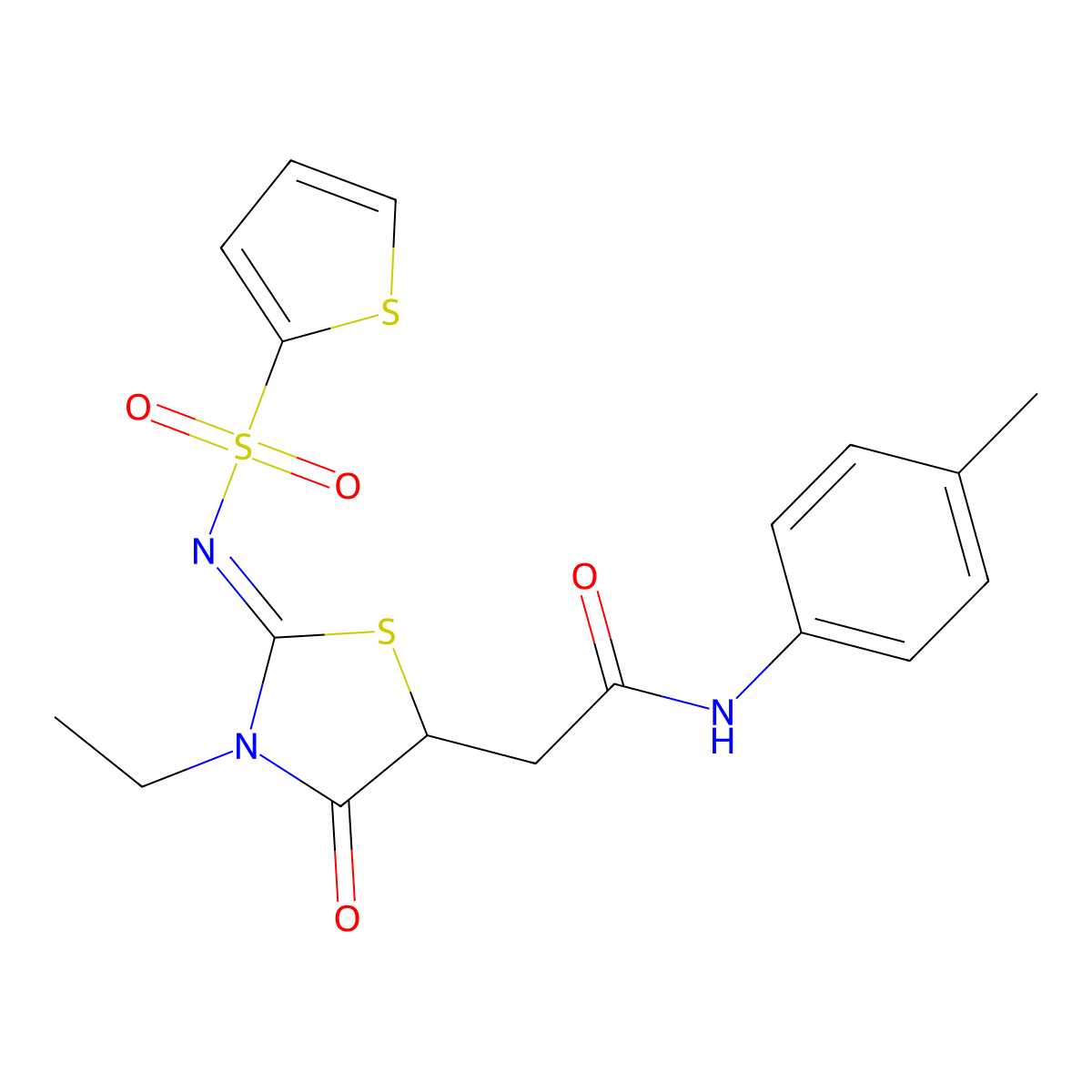 2-{3-ethyl-4-oxo-2-[(thiophene-2-sulfonyl)imino]-1,3-thiazolidin-5-yl}-N-(4-methylphenyl)acetamide molecular structure, CAS 794582-49-3