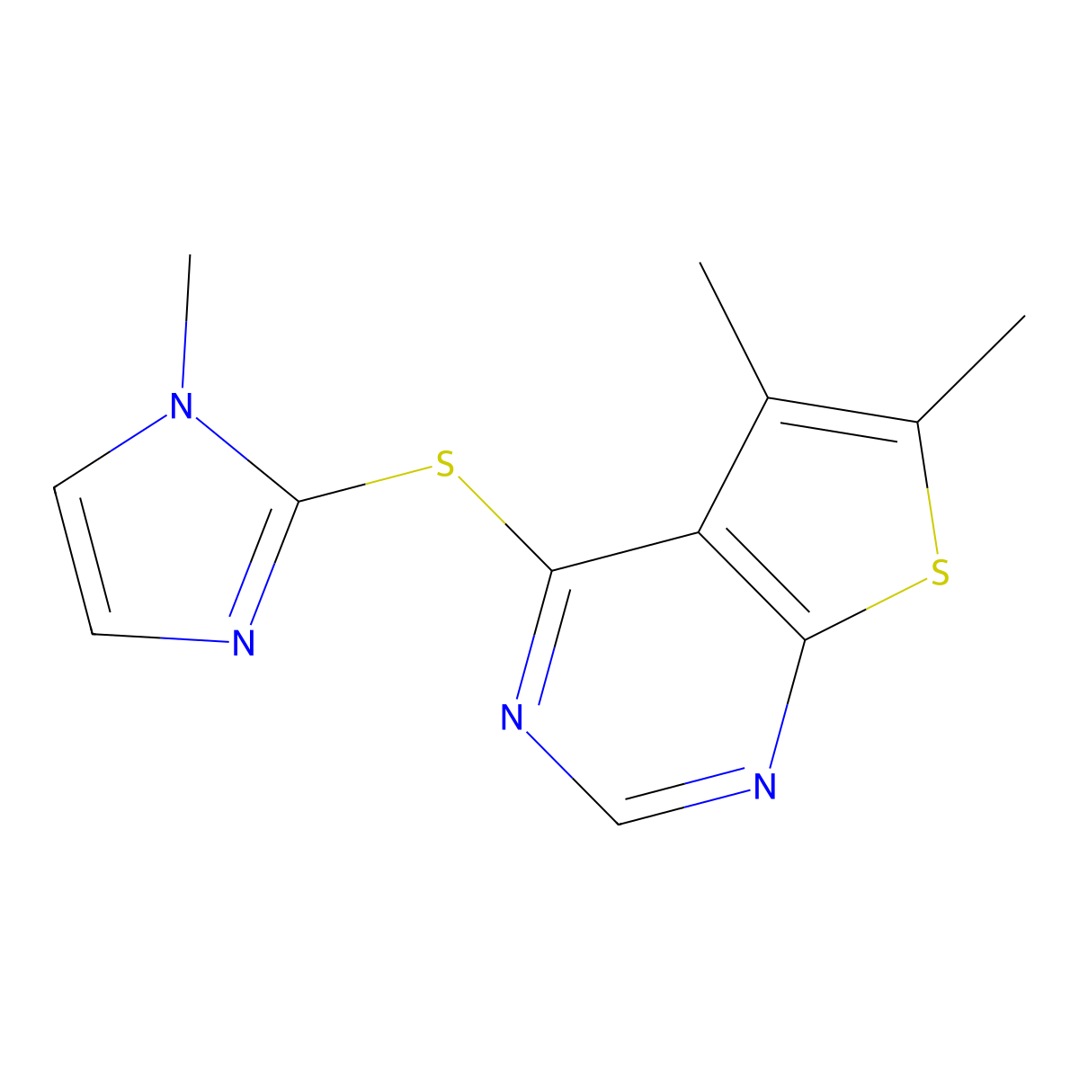 5,6-dimethylthieno[2,3-d]pyrimidin-4-yl 1-methyl-1H-imidazol-2-yl sulfide molecular structure, CAS 794584-63-7
