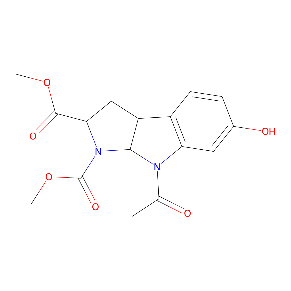 (2S)-dimethyl 8-acetyl-6-hydroxy-3,3a,8,8a-tetrahydropyrrolo[2,3-b]indole-1,2(2H)-dicarboxylate molecular structure, CAS 79465-86-4