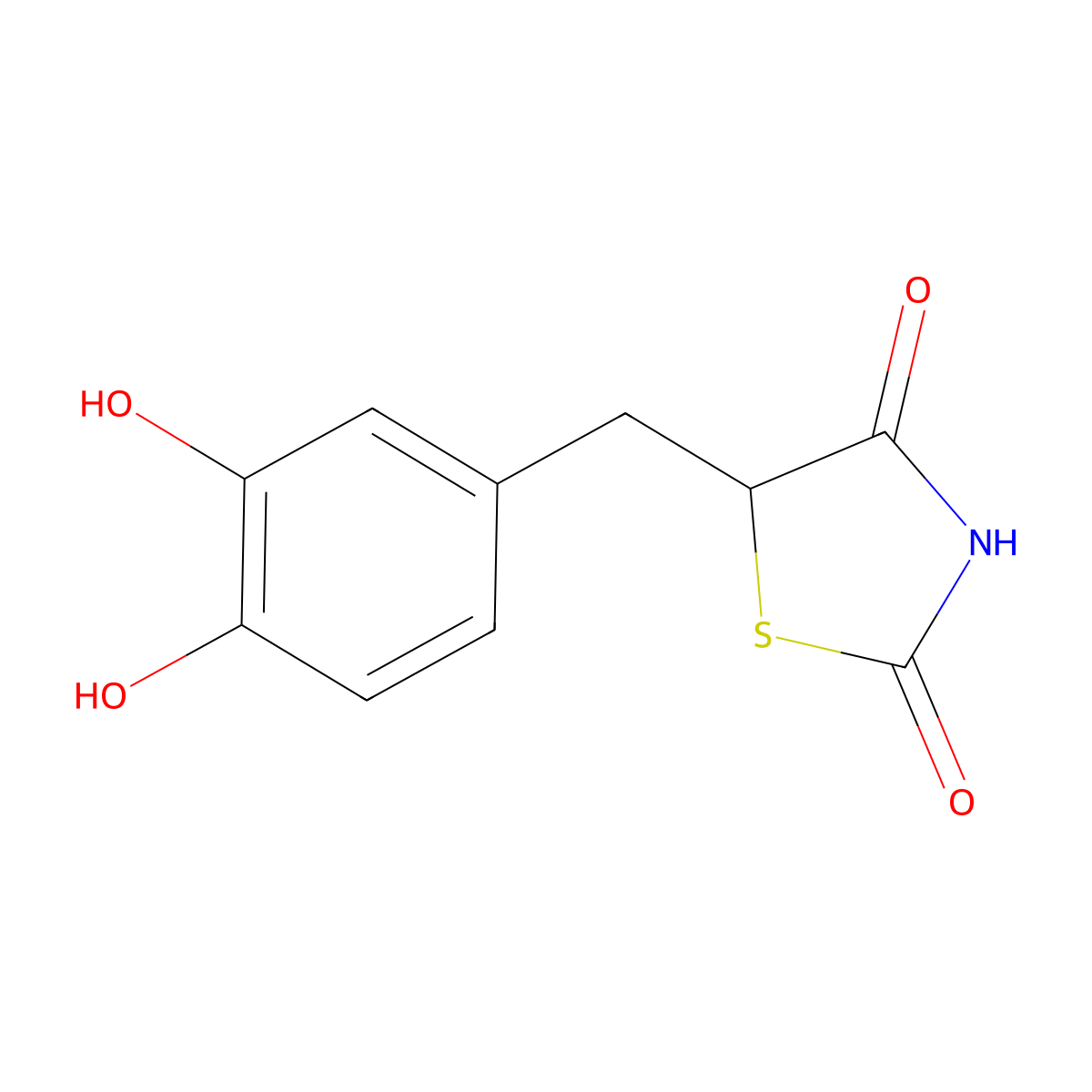 2,4-Thiazolidinedione, 5-((3,4-dihydroxyphenyl)methyl)- molecular structure, CAS 79525-05-6