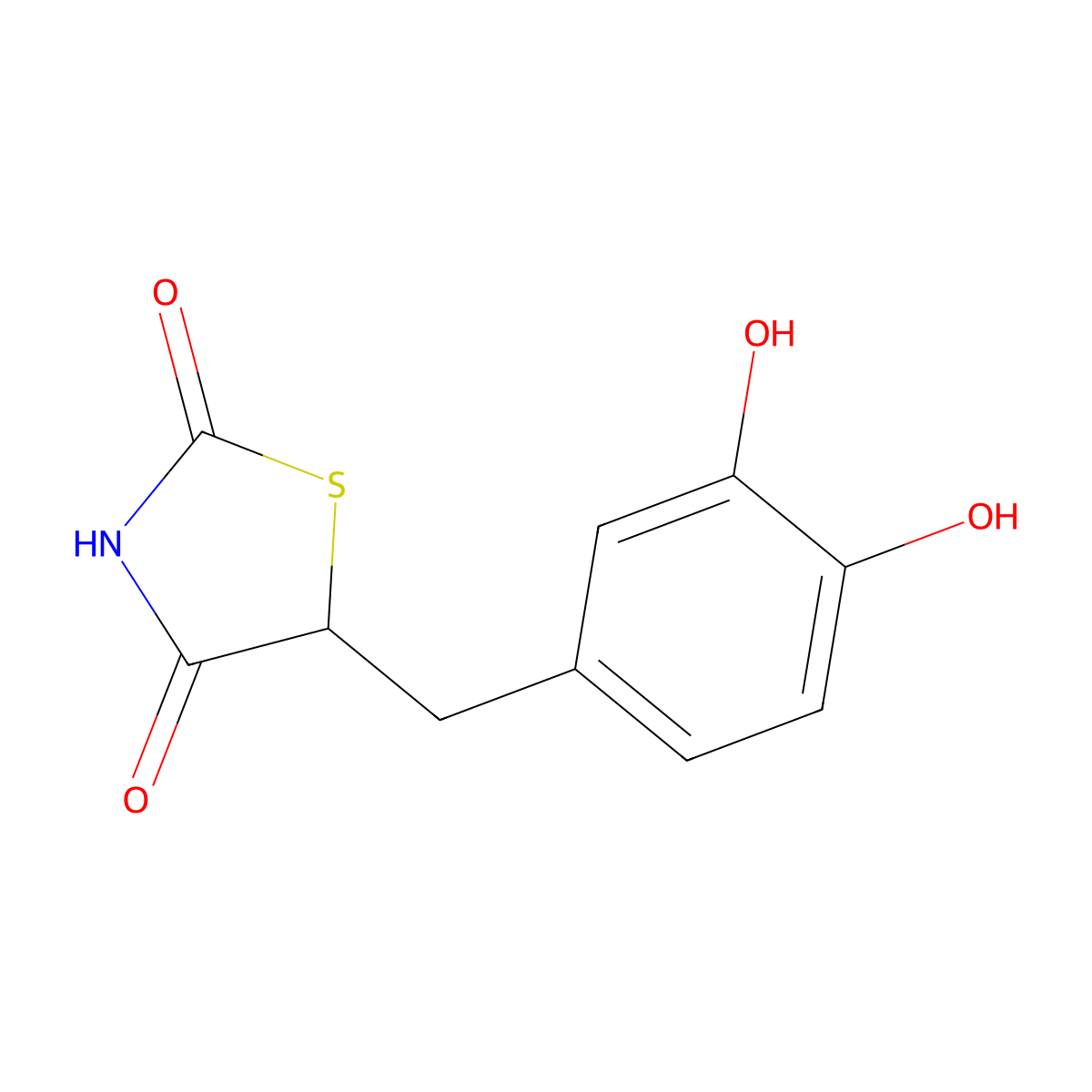 2,4-Thiazolidinedione, 5-((3,4-dihydroxyphenyl)methyl)- molecular structure, CAS 79525-05-6