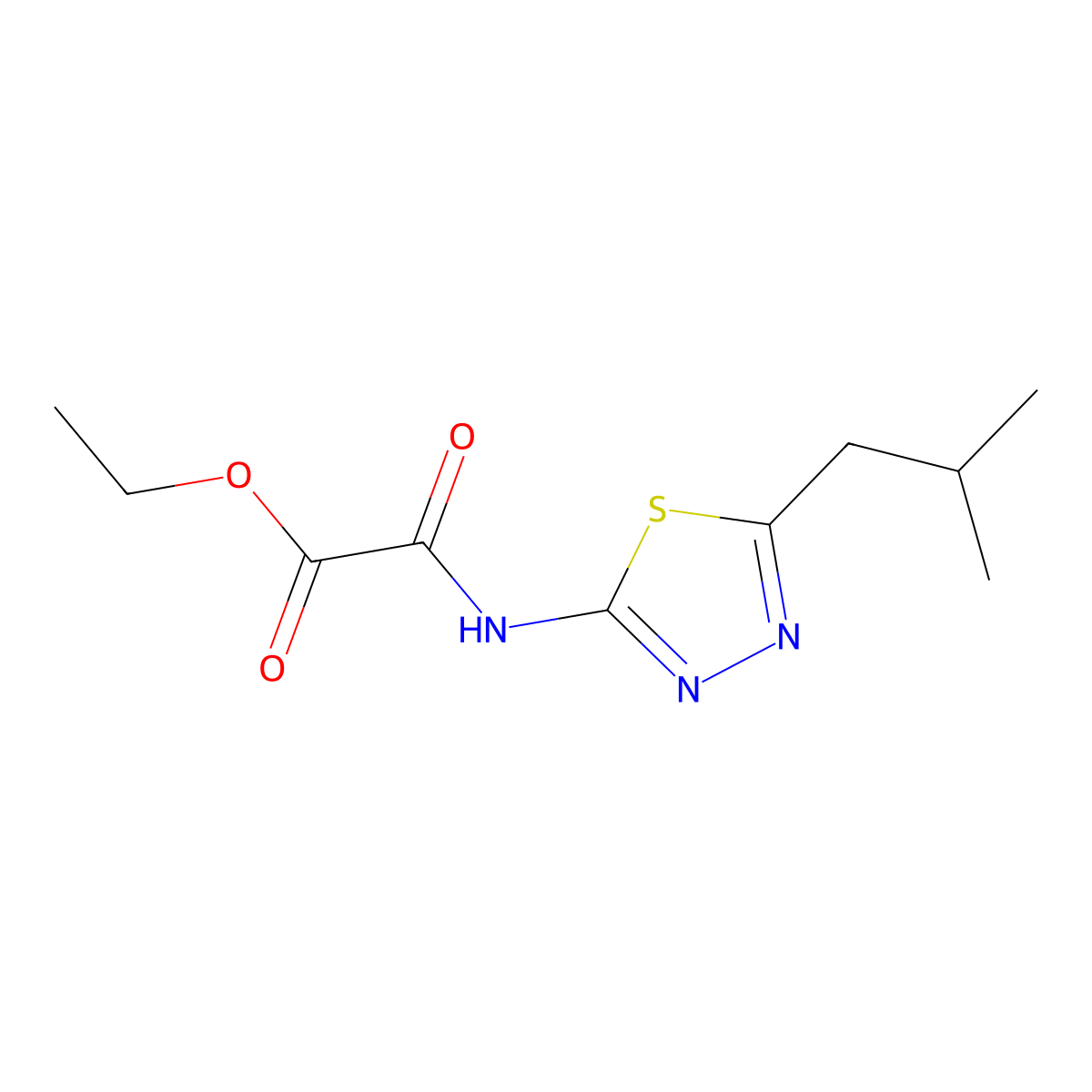Ethyl [(5-isobutyl-1,3,4-thiadiazol-2-yl)amino](oxo)acetate molecular structure, CAS 79525-87-4