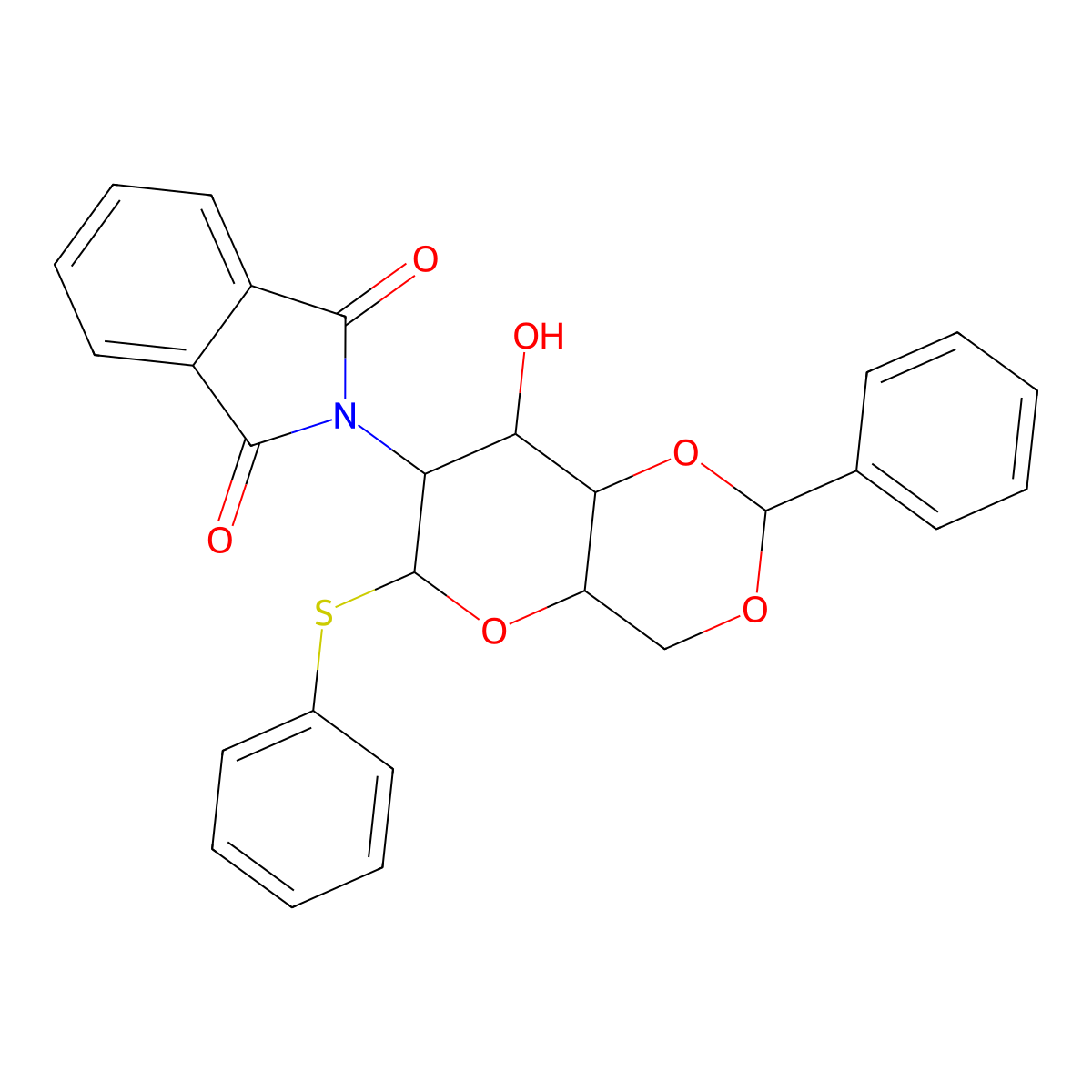 2-[(6S,8S,8aS)-8-hydroxy-2-phenyl-6-phenylsulfanyl-4,4a,6,7,8,8a-hexahydropyrano[3,2-d][1,3]dioxin-7-yl]isoindole-1,3-dione molecular structure, CAS 79528-51-1