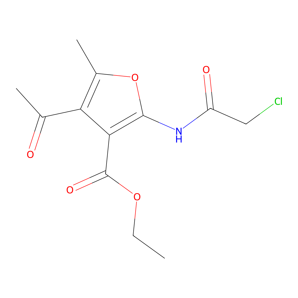 Ethyl 4-acetyl-2-(2-chloroacetamido)-5-methylfuran-3-carboxylate molecular structure, CAS 795290-93-6
