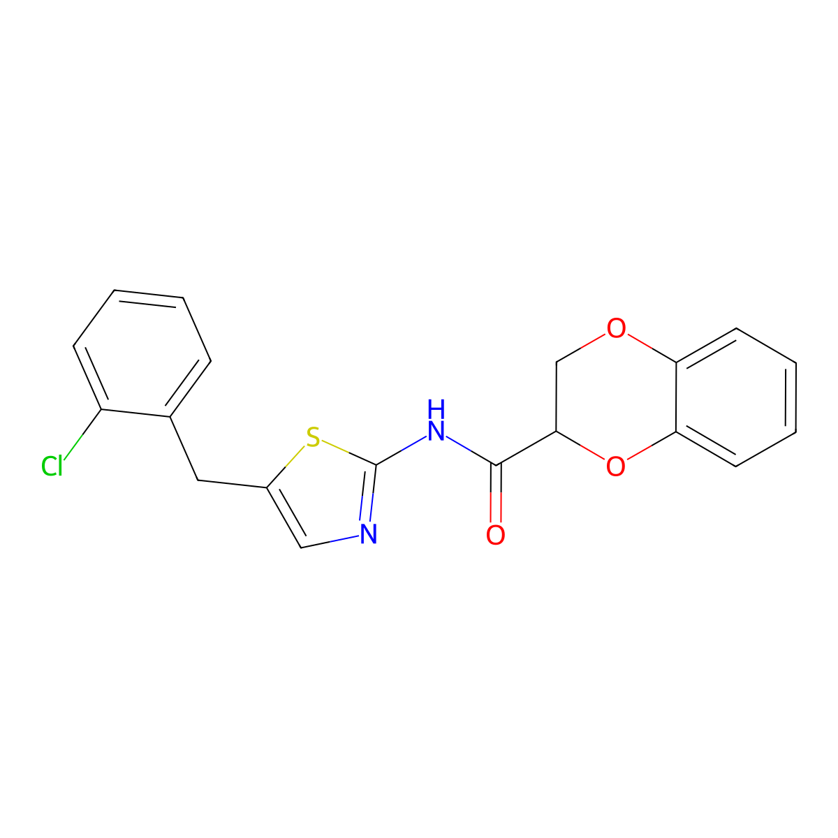 N-[5-(2-chlorobenzyl)-1,3-thiazol-2-yl]-2,3-dihydro-1,4-benzodioxine-2-carboxamide molecular structure, CAS 795294-25-6