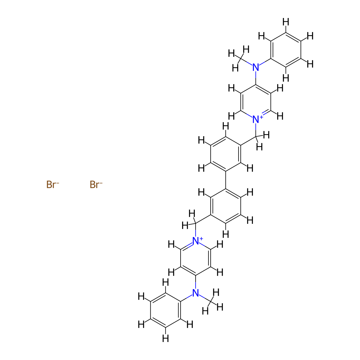 N-methyl-1-[[3-[3-[[4-(N-methylanilino)pyridin-1-ium-1-yl]methyl]phenyl]phenyl]methyl]-N-phenylpyridin-1-ium-4-amine dibromide molecular structure, CAS 795316-15-3