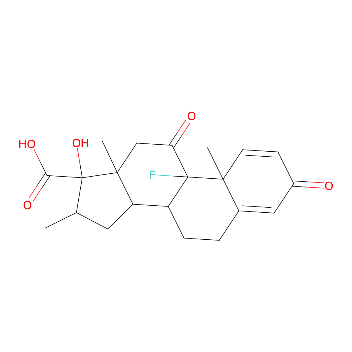 9-fluoro-17-hydroxy-10,13,16-trimethyl-3,11-dioxo-7,8,12,14,15,16-hexahydro-6H-cyclopenta[a]phenanthrene-17-carboxylic acid molecular structure, CAS 79578-10-2