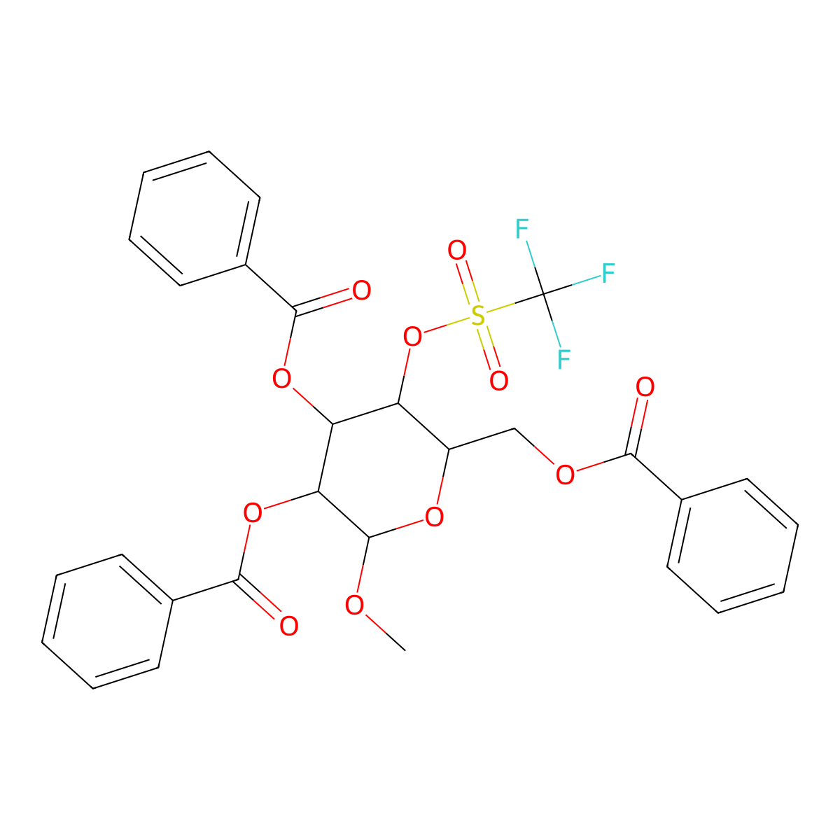 Methyl 2,3,6-tri-O-benzoyl-4-O-(trifluoromethanesulfonyl)-alpha-D-galactopyranoside molecular structure, CAS 79580-70-4