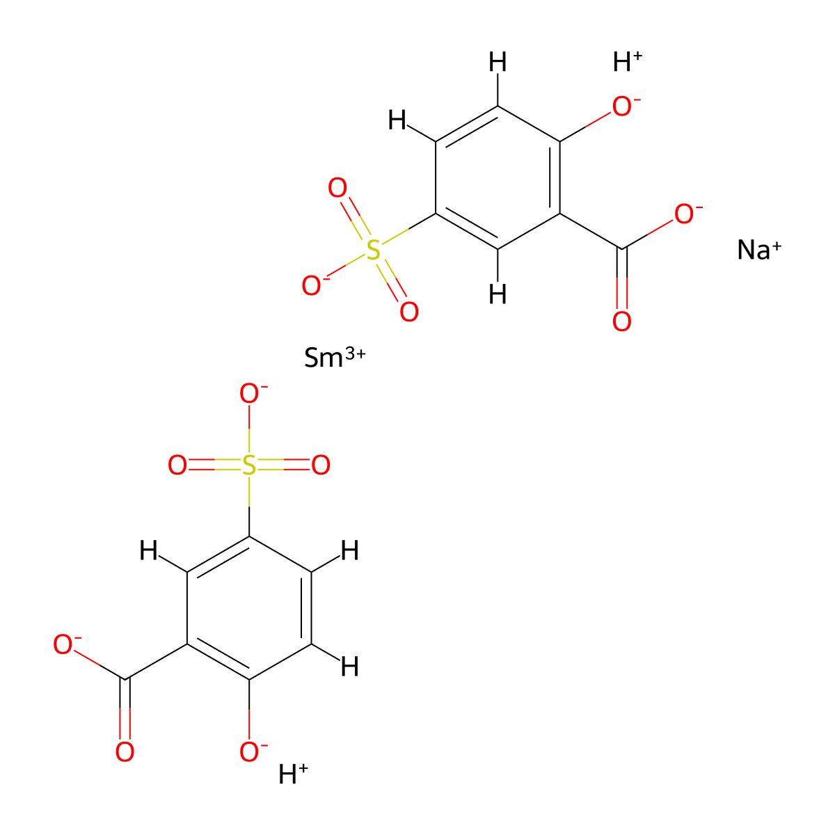 Sodium dihydrogen bis(2-hydroxy-5-sulphobenzoato(3-)-O1,O2)samarate(3-) molecular structure, CAS 79594-96-0