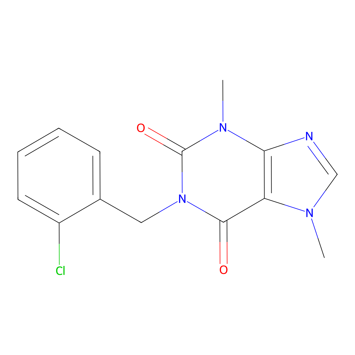 1-[(2-Chlorophenyl)methyl]-3,7-dimethylpurine-2,6-dione molecular structure, CAS 79603-49-9