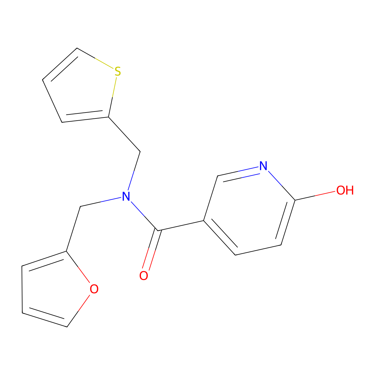 N-(Furan-2-ylmethyl)-6-hydroxy-N-(thiophen-2-ylmethyl)nicotinamide molecular structure, CAS 796055-86-2