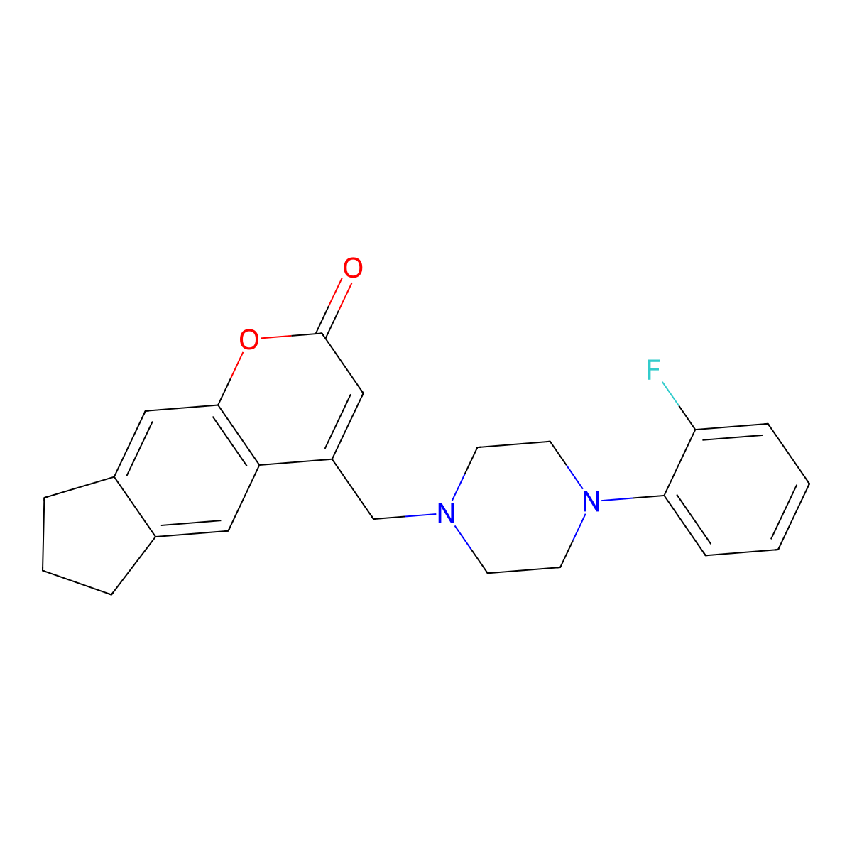 4-((4-(2-fluorophenyl)piperazin-1-yl)methyl)-7,8-dihydrocyclopenta[g]chromen-2(6H)-one molecular structure, CAS 796060-29-2