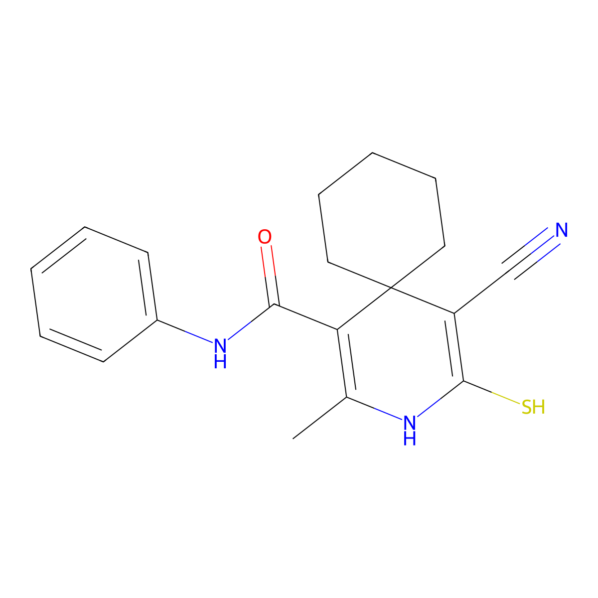 5-cyano-2-methyl-N-phenyl-4-sulfanyl-3-azaspiro[5.5]undeca-1,4-diene-1-carboxamide molecular structure, CAS 796067-45-3