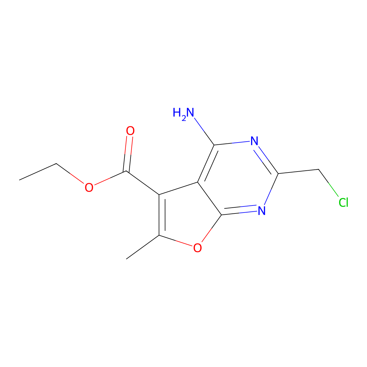 Ethyl 4-amino-2-(chloromethyl)-6-methylfuro[2,3-d]pyrimidine-5-carboxylate molecular structure, CAS 796067-48-6