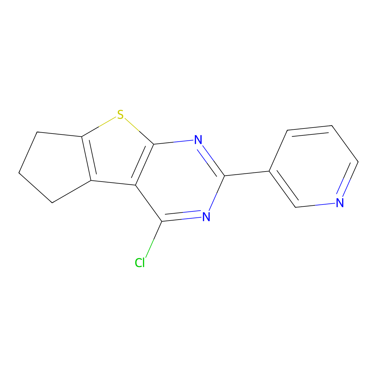 4-Chloro-6,7-dihydro-2-(3-pyridinyl)-5H-cyclopenta(4,5)thieno(2,3-d)pyrimidine molecular structure, CAS 796067-64-6