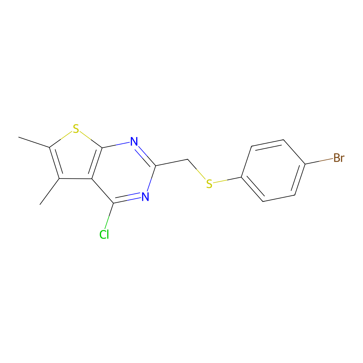 2-{[(4-Bromophenyl)sulfanyl]methyl}-4-chloro-5,6-dimethylthieno[2,3-d]pyrimidine molecular structure, CAS 796067-65-7